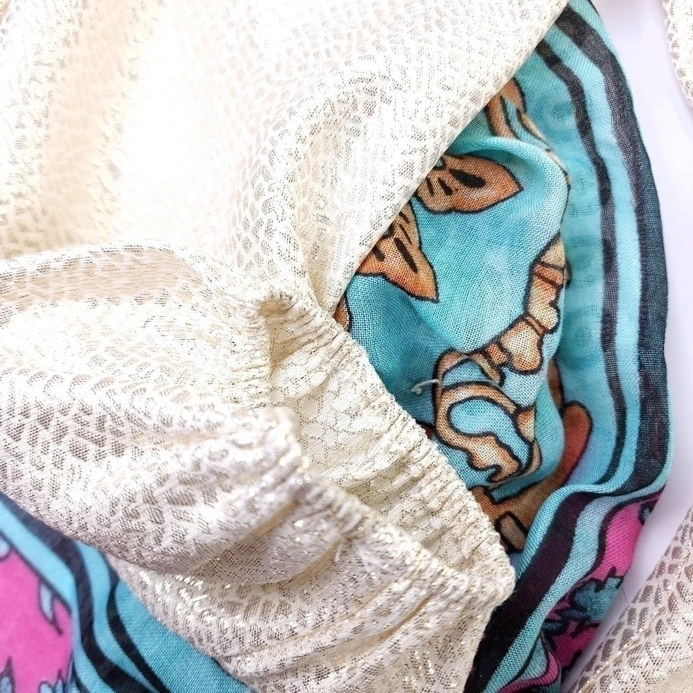 New Sail to Sable Silk Metallic Gold Blue Detailing Dress Sz 4 - Picture 10 of 14